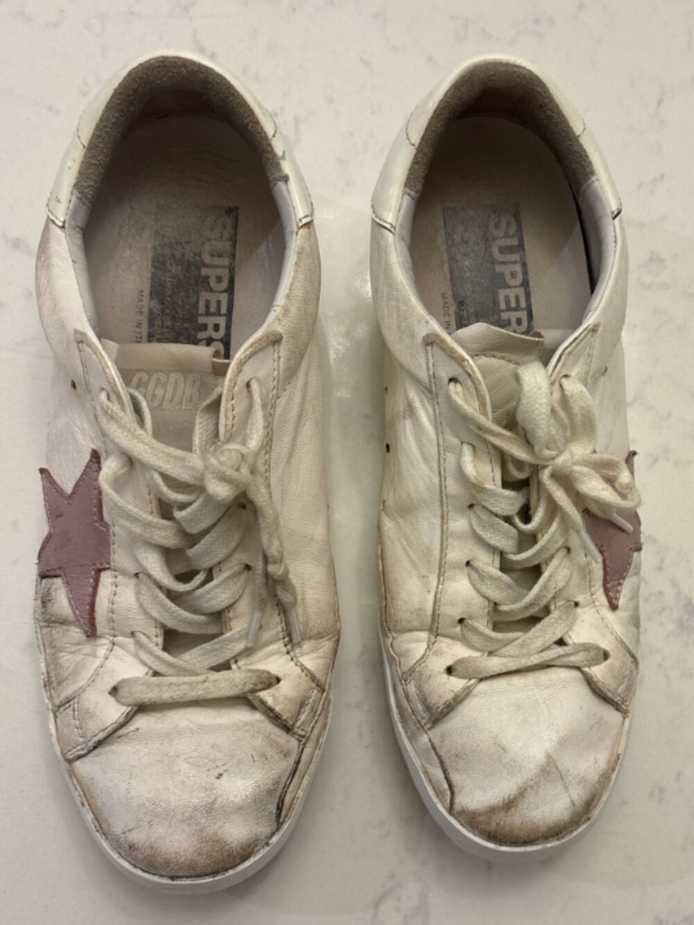 AuthenticGolden Goose Super-Star Sneakers Pink Star White Leather Size 38 / US 8